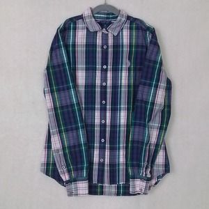 US Polo Assn Womens Cotton Button Down Shirt Sz XS Accordion Pleats Purple Plaid